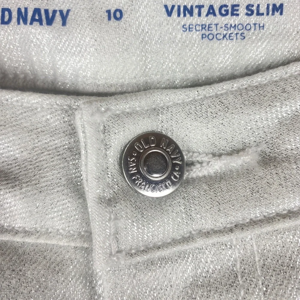 Old Navy Womens‎ 10 Jeans Silver Slim High Rise Festival Disco Glam Retro Party